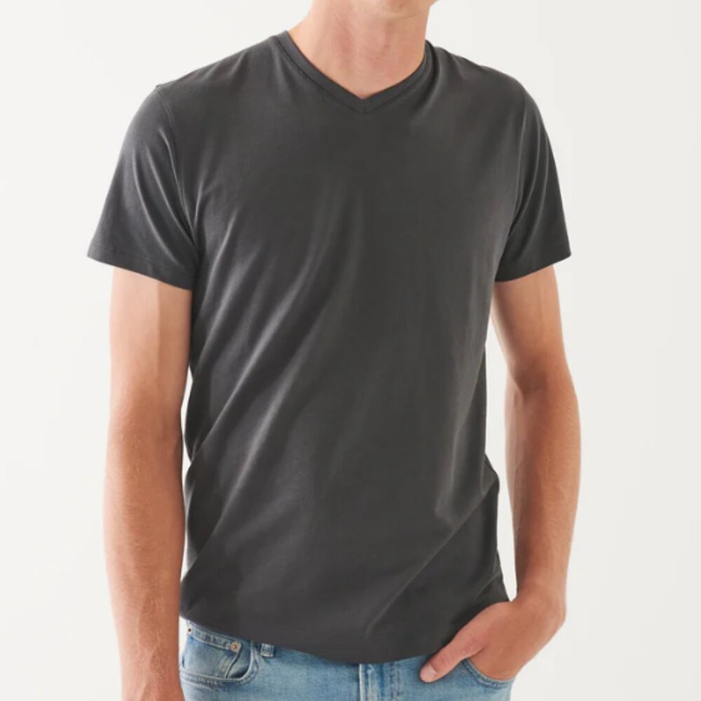 Patrick Assaraf Pima Cotton Stretch V Neck T Shirt Soot Grey‎ XXL